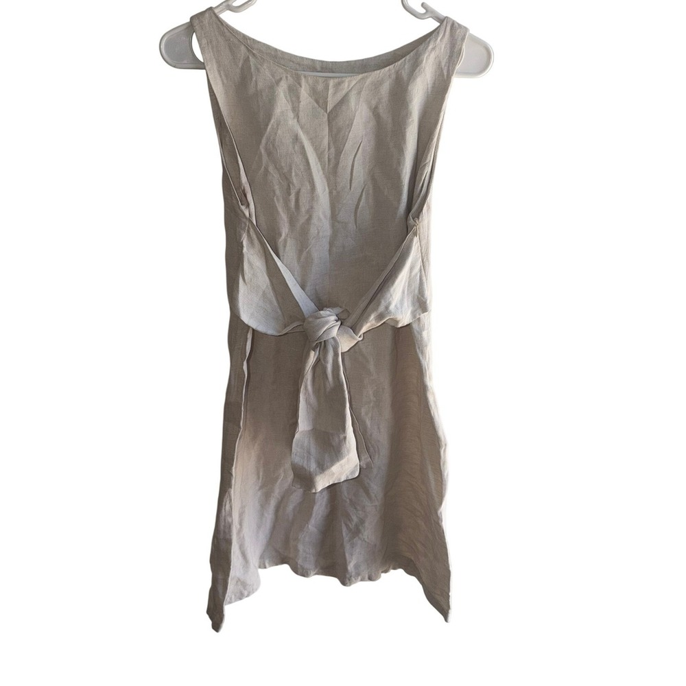 Jo No Fui Beige 100% Linen Tie Back Sleeveless Mini Dress Made in Italy Size 40